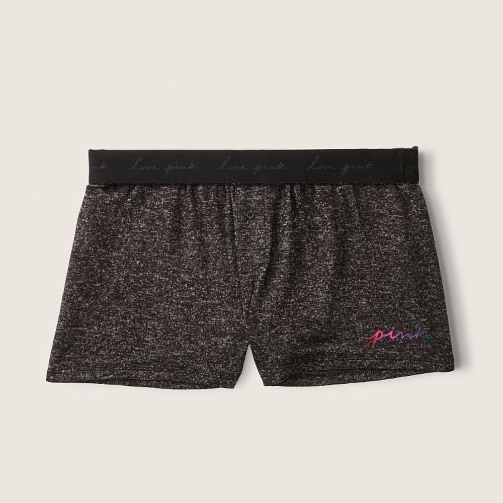 Vs Victorias Secret Pink Cozy Sleep Boxy Short Shortie Black Glitter Script XXL - Picture 4 of 6